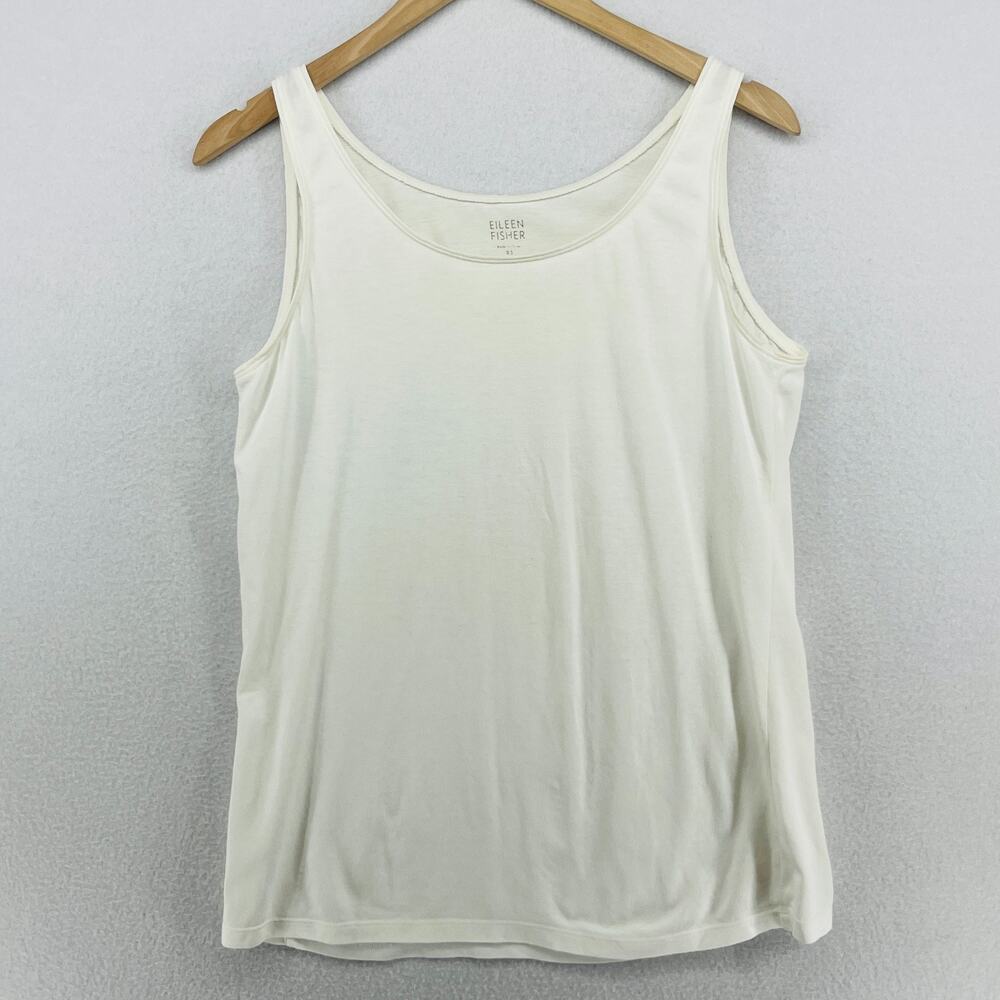 EILEEN FISHER Tank Top XS Stretch Organic Cotton Tunic Scoop Neck Off White